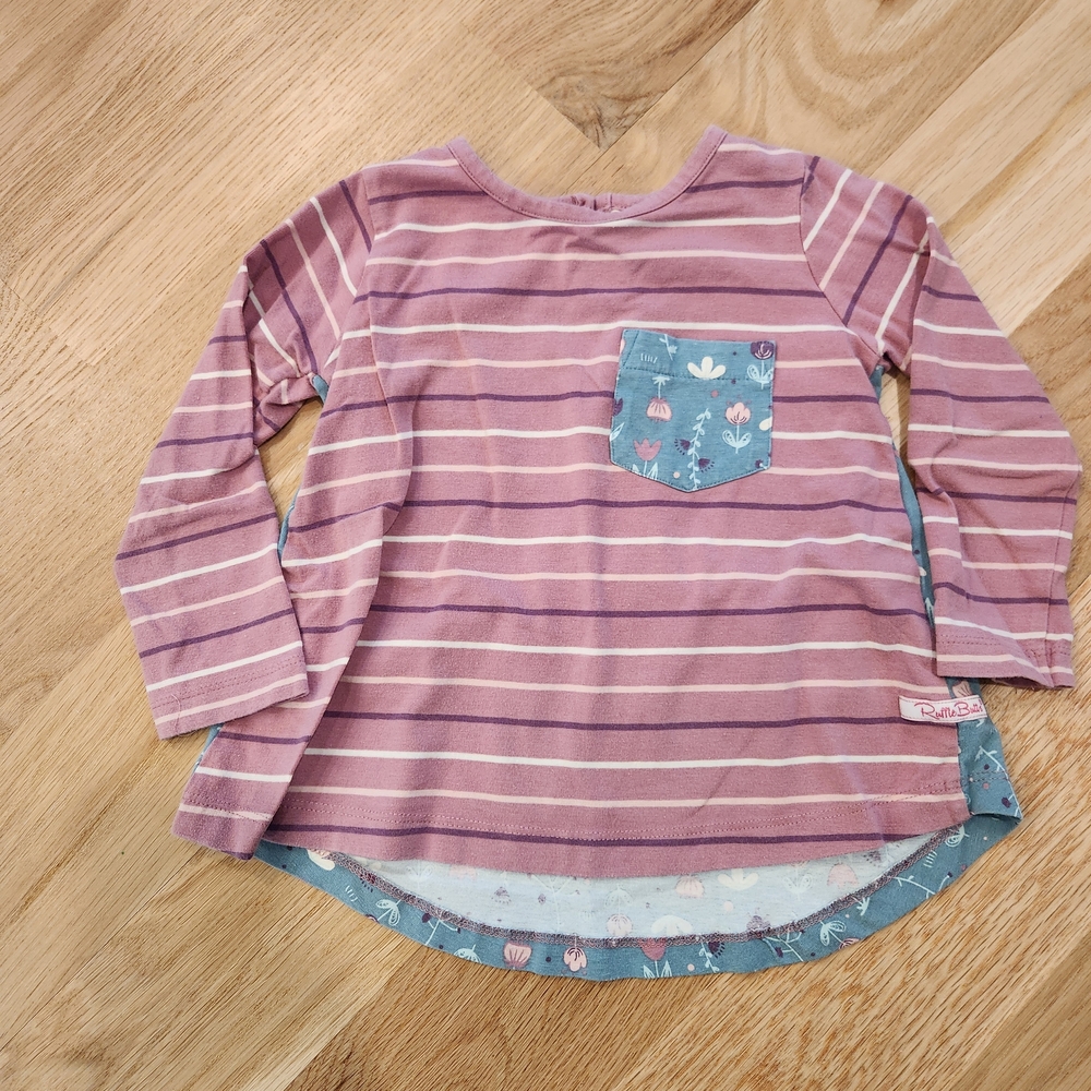 Purple Striped Kids Shirt with Floral Pocket